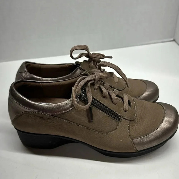 Dansko Lace Up Leather Clogs Shoes Brown Tan Size 37 6.5 - 7 - Picture 4 of 14